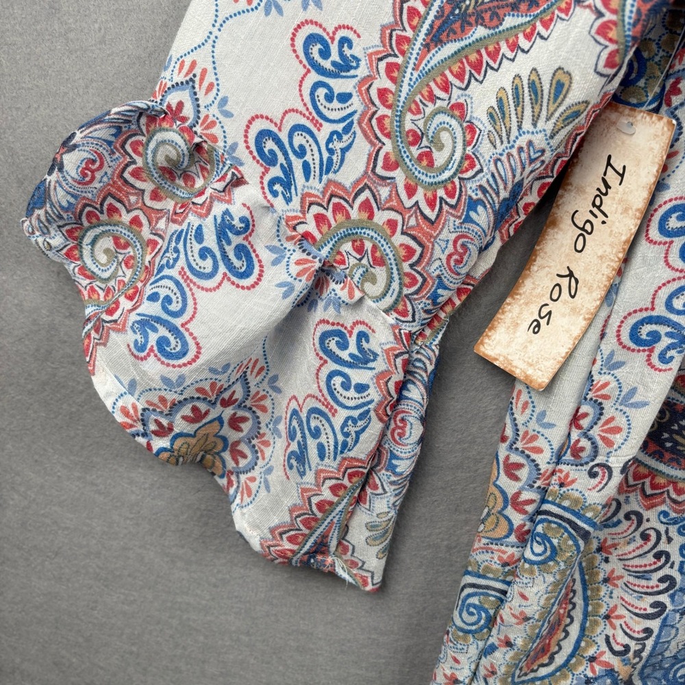 Indigo Rose Peasant Top Womens 3X Paisley Smocked Bell Sleeve Boho Blouse - Picture 5 of 13